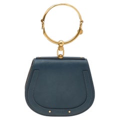 Chloe Teal Blue Leather and Suede Small Nile Bracelet Shoulder Bag