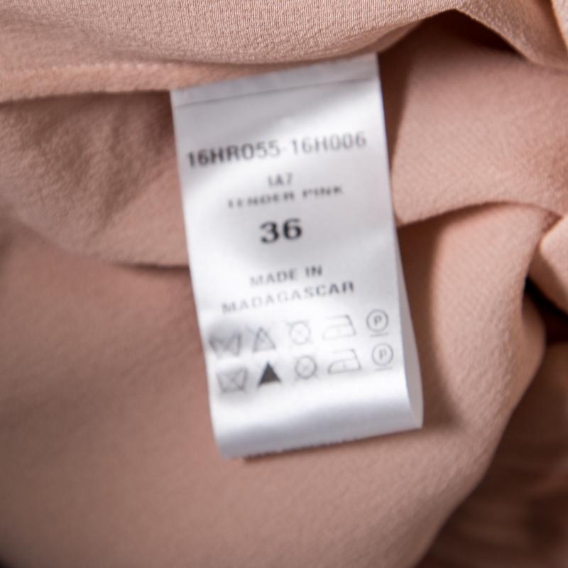 Beige Chloe Tender Pink Silk Ruffle Detail Long Sleeve Dress S