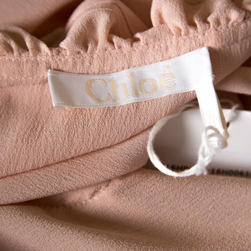 Chloe Tender Pink Silk Ruffle Detail Long Sleeve Dress S In Good Condition In Dubai, Al Qouz 2