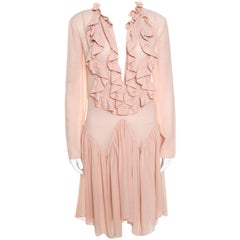 Chloe Tender Pink Silk Ruffle Detail Long Sleeve Dress S