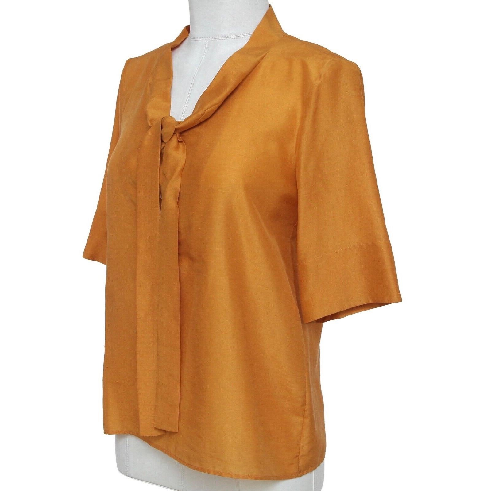 CHLOE Blouse Shirt Marigold Yellow Orange Silk Short Sleeve Sz 36 Fall 2007 In Good Condition For Sale In Hollywood, FL