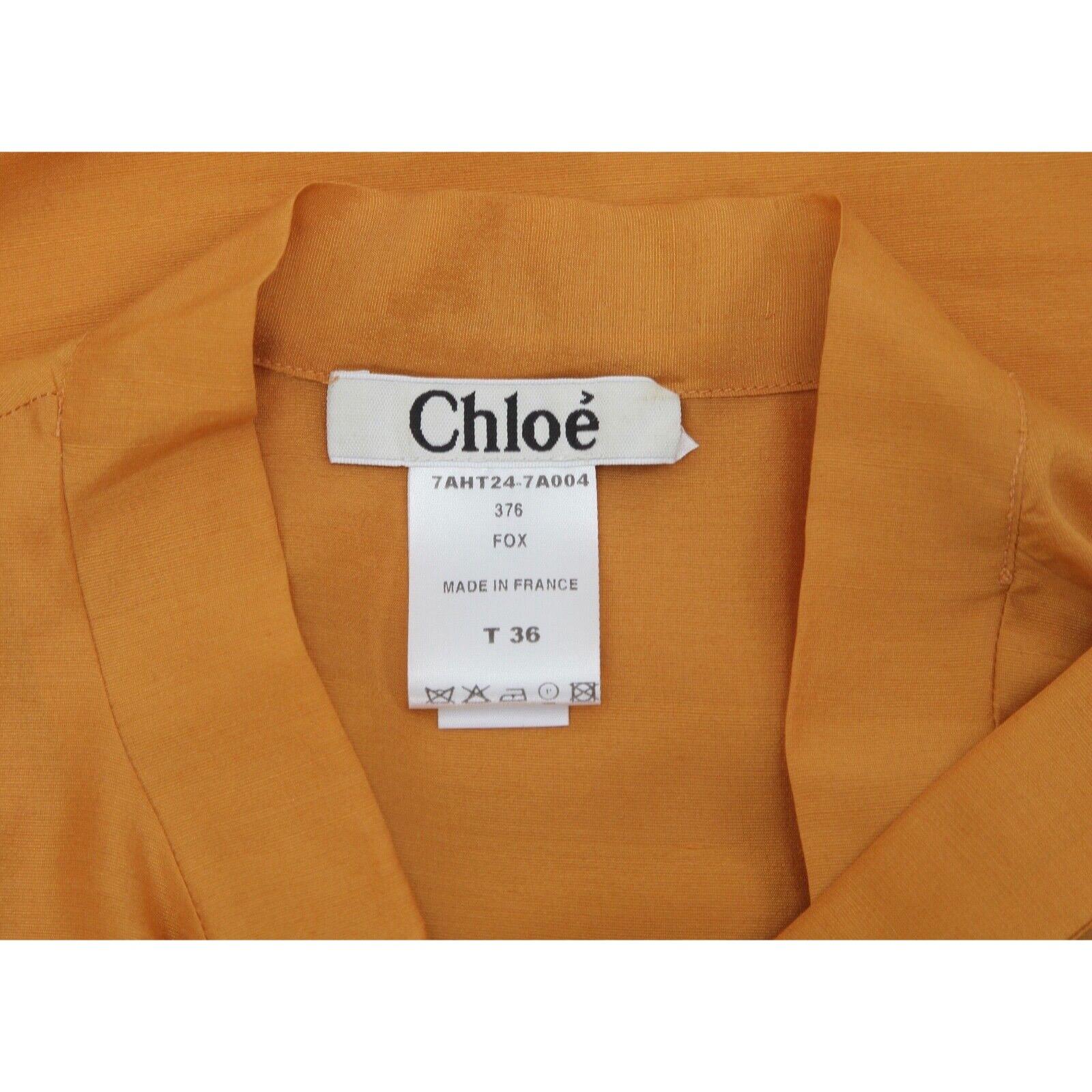 CHLOE Blouse Shirt Marigold Yellow Orange Silk Short Sleeve Sz 36 Fall 2007 For Sale 5