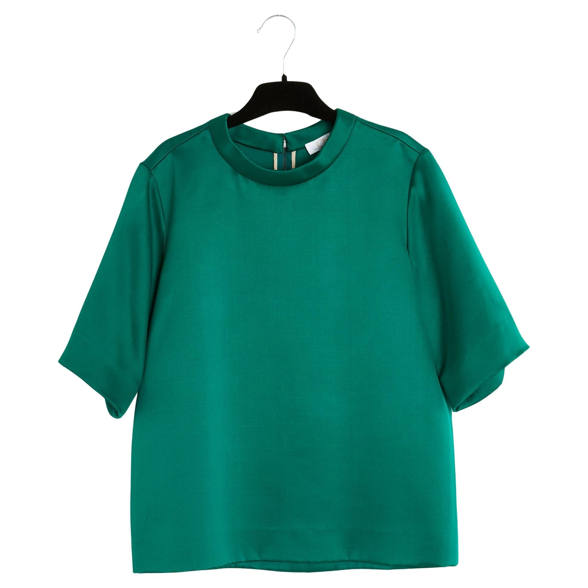 Chloé Top FR38 T-Shirt Grün Seide und Wollsatin im Angebot