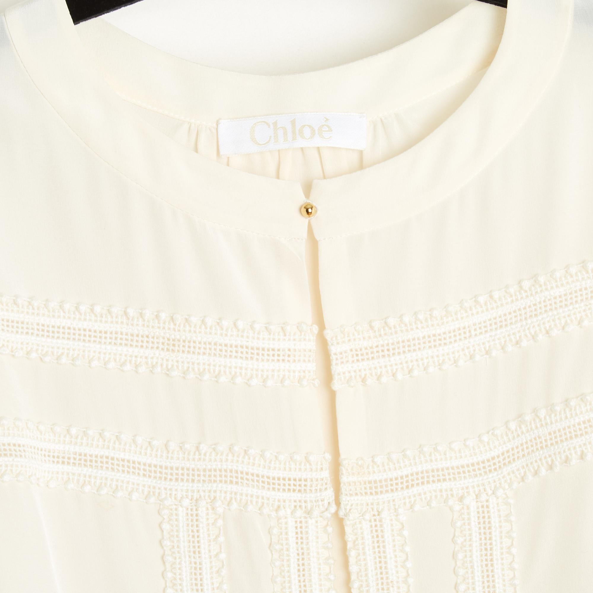 White Chloé Top FR40  Milk Silk Precious Blouse UK12 US10 Chloe For Sale