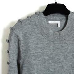 Chloé Top Pull Croquet FR38 Grey Wool Fully Buttoned Sweater UK10 US8 Chloe