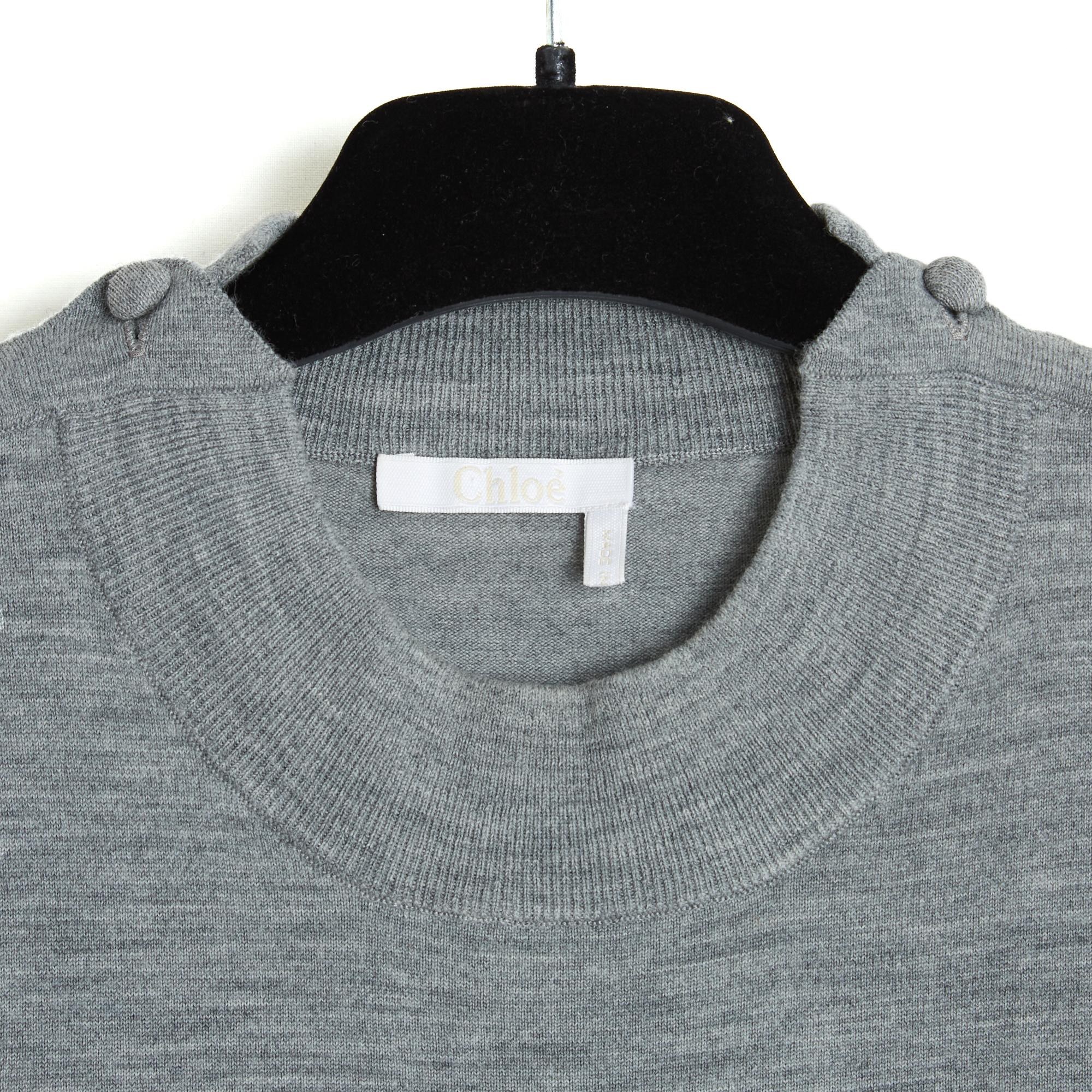 Gris Chloé Top Pull Croquet FR38 Grey Wool Fully Buttoned Sweater UK10 US8 Chloe en vente