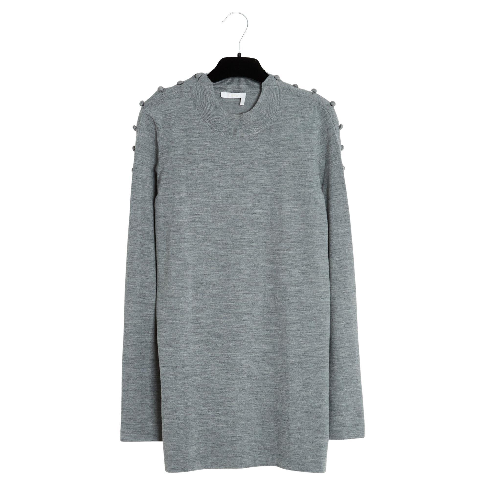Chloé Top Pull Croquet FR38 Grey Wool Fully Buttoned Sweater UK10 US8 Chloe en vente
