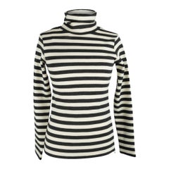 Haut Chloé rayé graphite et vanille avec col roulé et fermeture éclair latérale, taille XS
