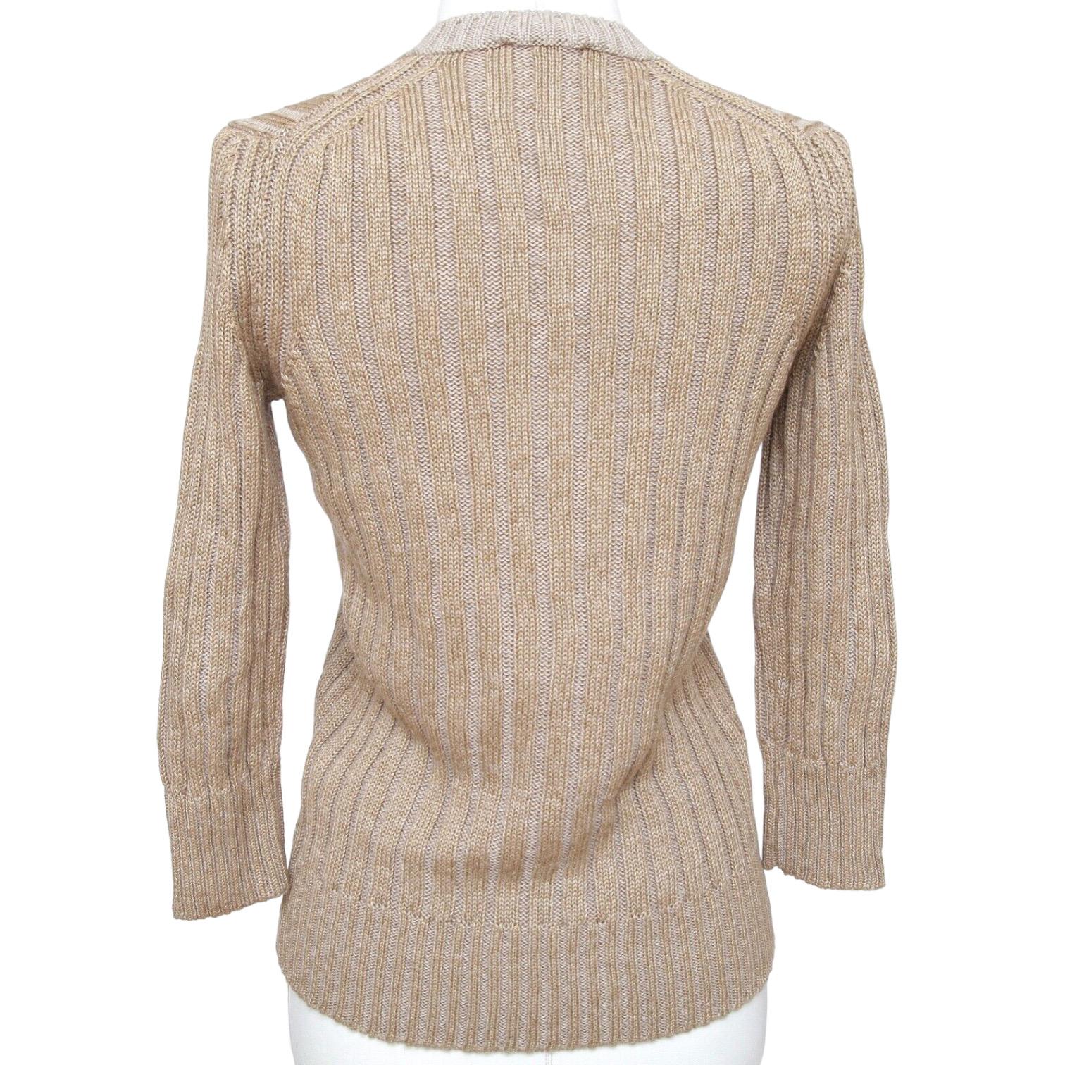 CHLOE Top Sweater Knit 3/4 Sleeve Beige Leather Ribbed Sz XS 2011 3