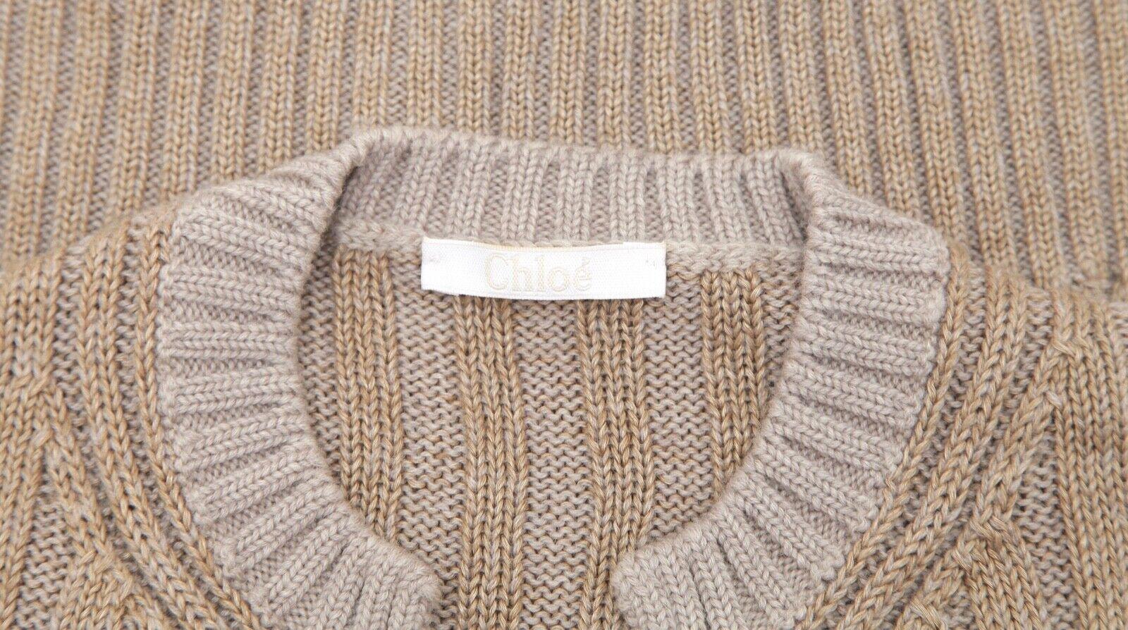 CHLOE Top Sweater Knit 3/4 Sleeve Beige Leather Ribbed Sz XS 2011 4