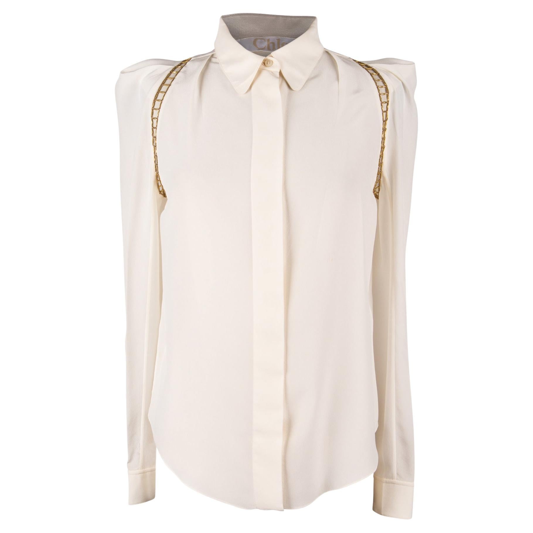 Chloe Top Winter White with Open Gold Metal Detail 38 en vente