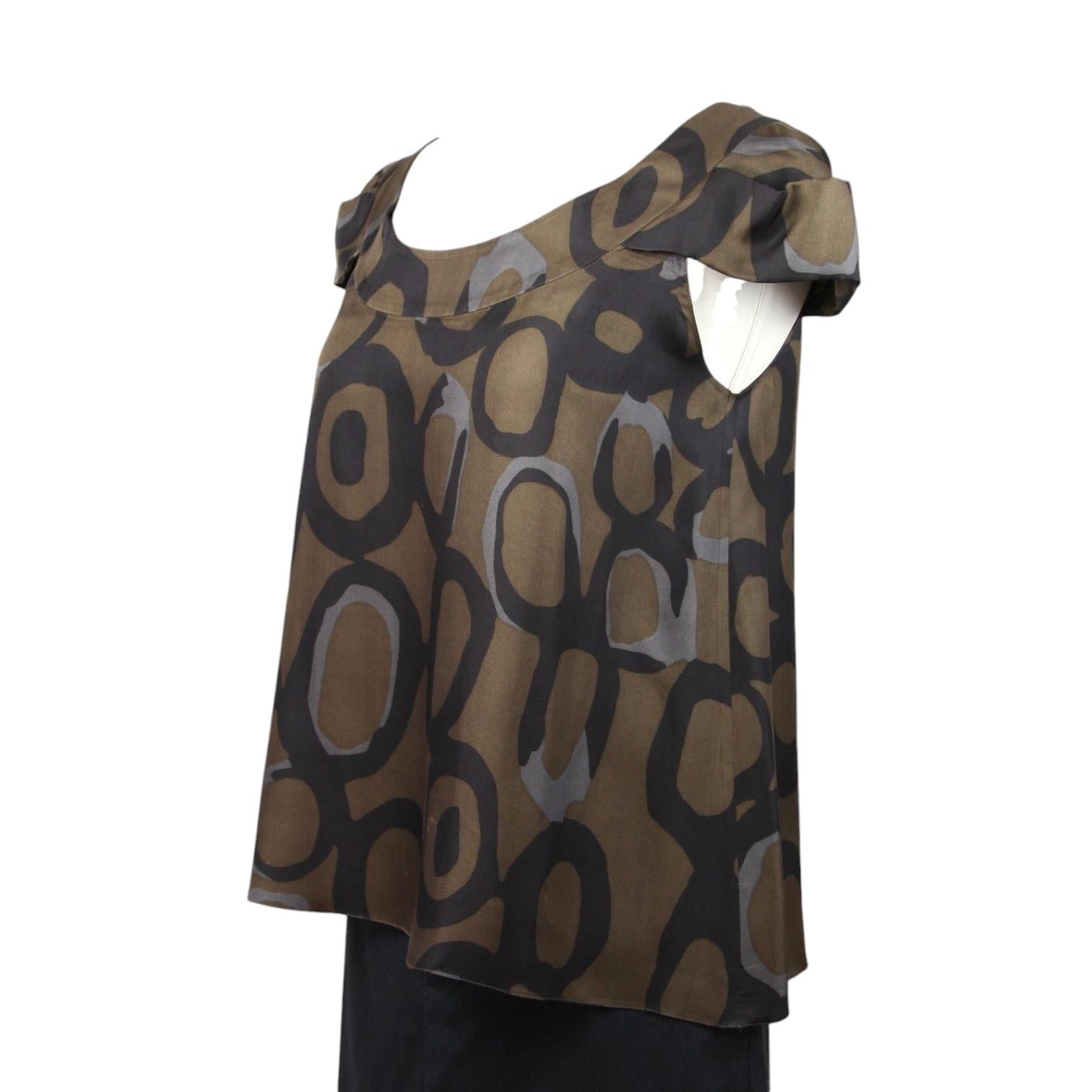 Gray CHLOE Tops Silk Blouse Top Shirt Brown Grey Cap Sleeve Sz 34 07A For Sale