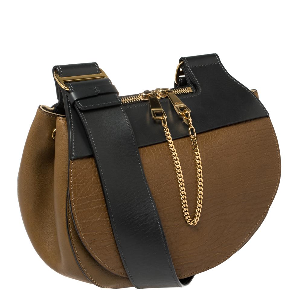 Black Chloe Tri Color Leather Drew Saddle Bag