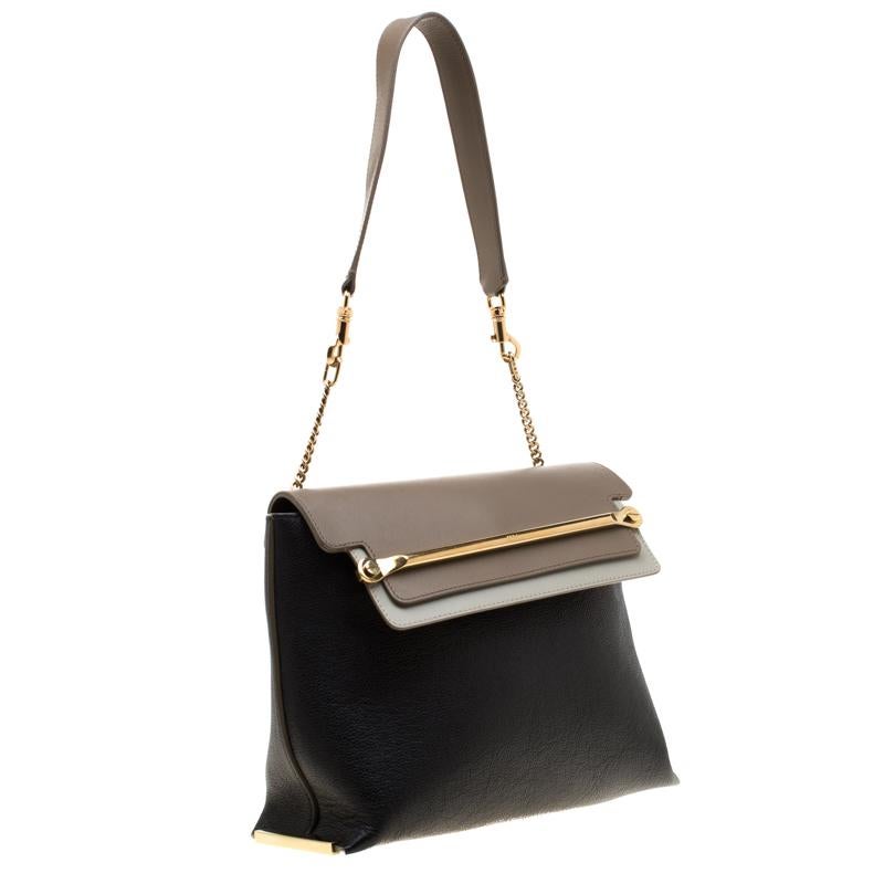 Black Chloe Tri Color Leather Medium Clare Shoulder Bag