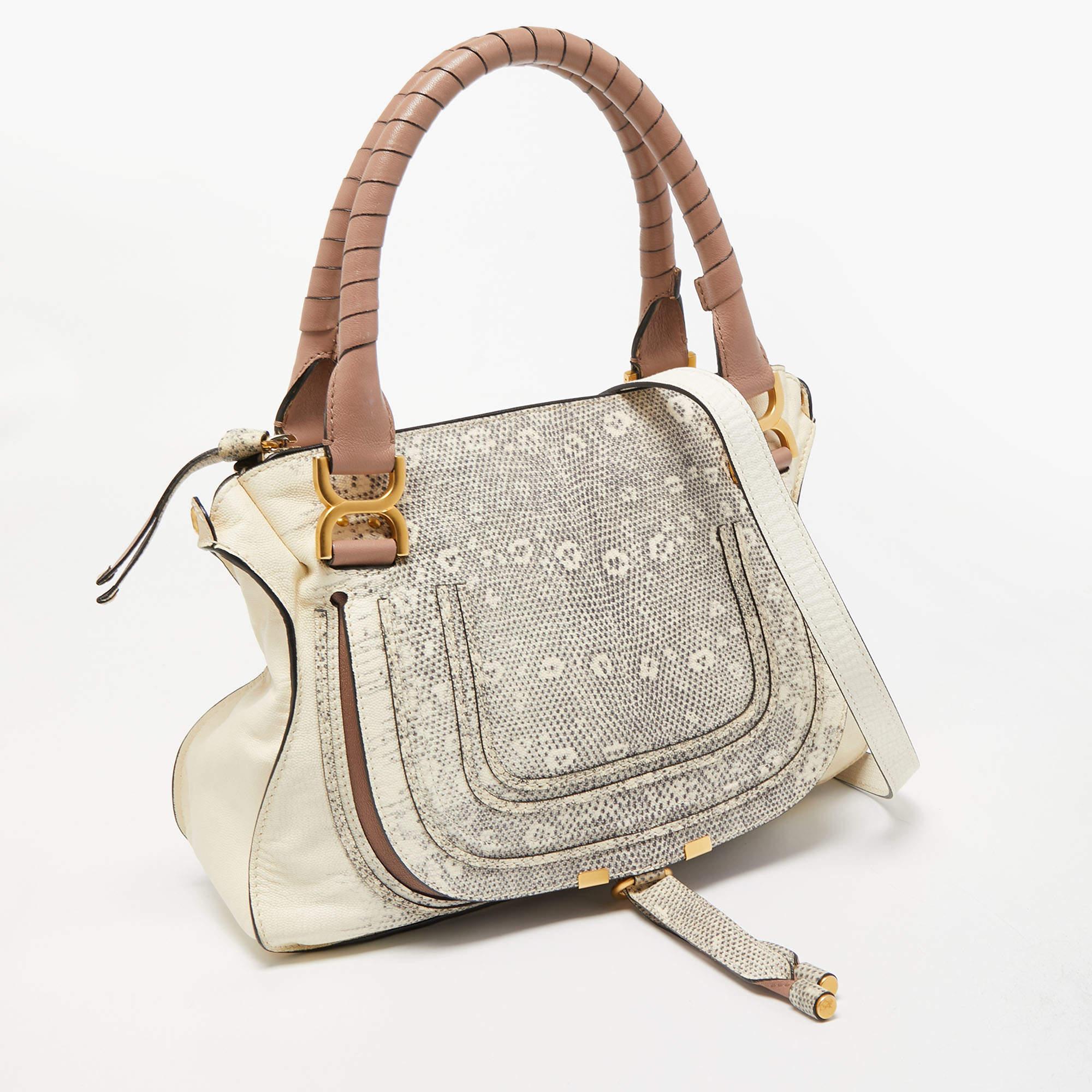 Chloe Tricolor Leather and Lizard Embossed Medium Marcie Bag In Good Condition In Dubai, Al Qouz 2