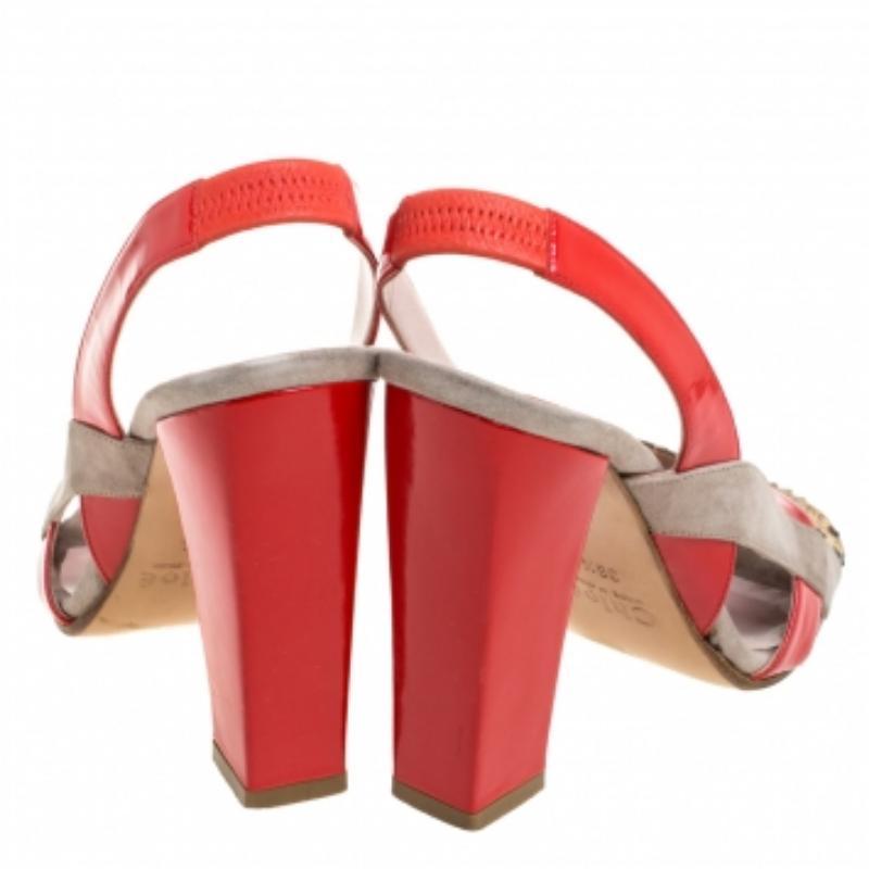 Chloe Tricolor Python Trim And Patent Leather Slingback Sandals Size 36.5 In Good Condition For Sale In Dubai, Al Qouz 2