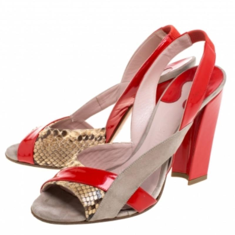 Chloe Tricolor Python Trim And Patent Leather Slingback Sandals Size 36.5 For Sale 2