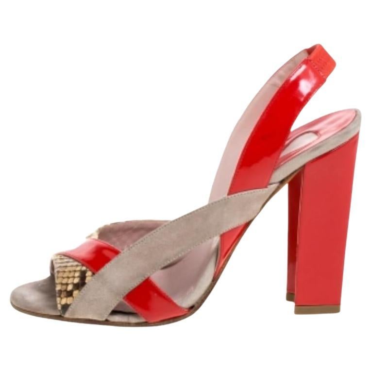 Chloe Tricolor Python Trim And Patent Leather Slingback Sandals Size 36.5 For Sale