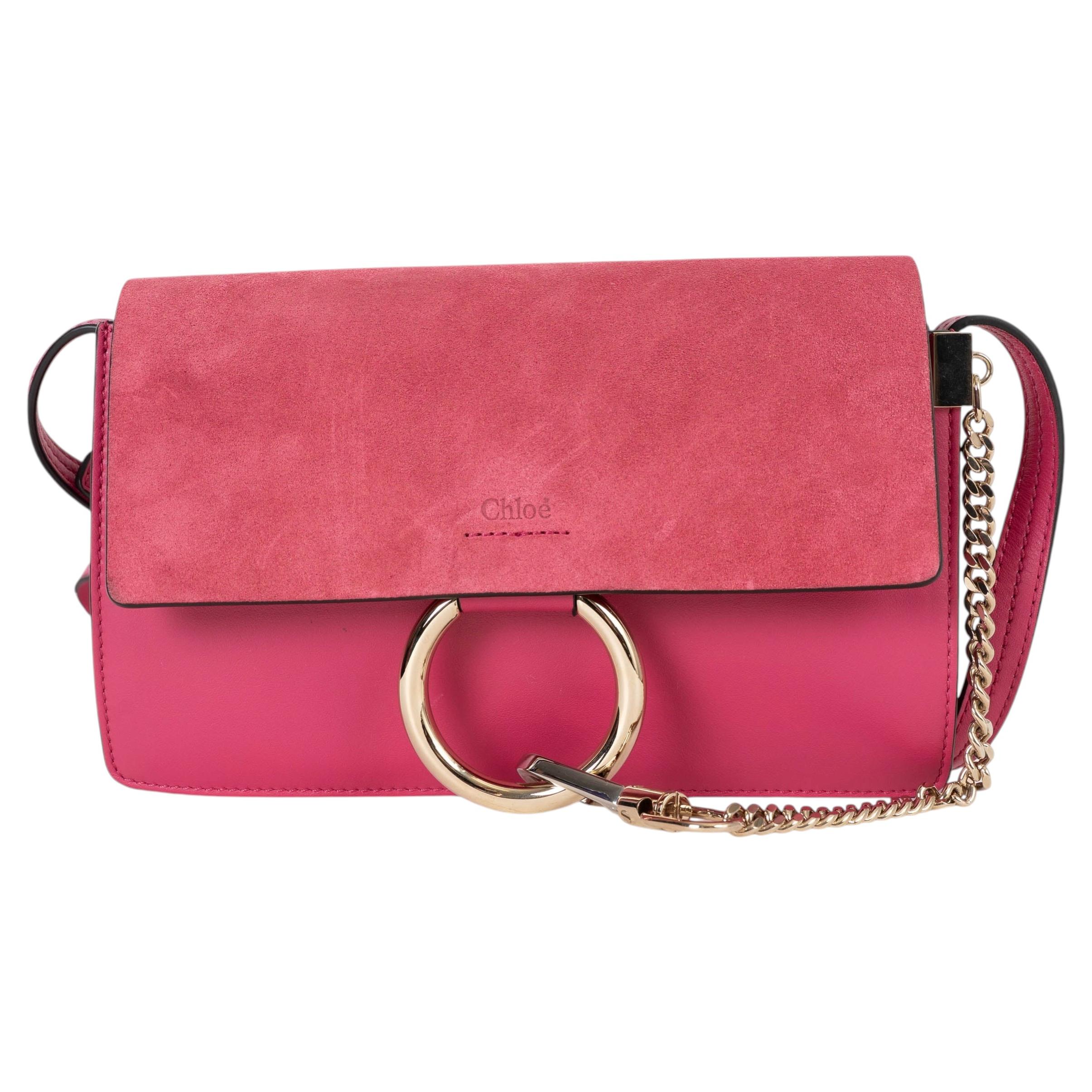 Borsa a tracolla CHLOE FAYE SMALL in pelle scamosciata rosso tulipano e rosa