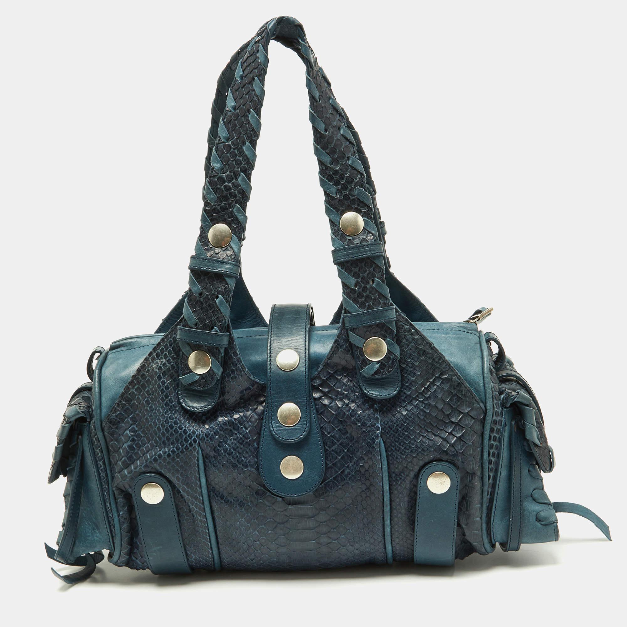 Chloe Two Tone Blue Python and Leather Silverado Satchel For Sale 6