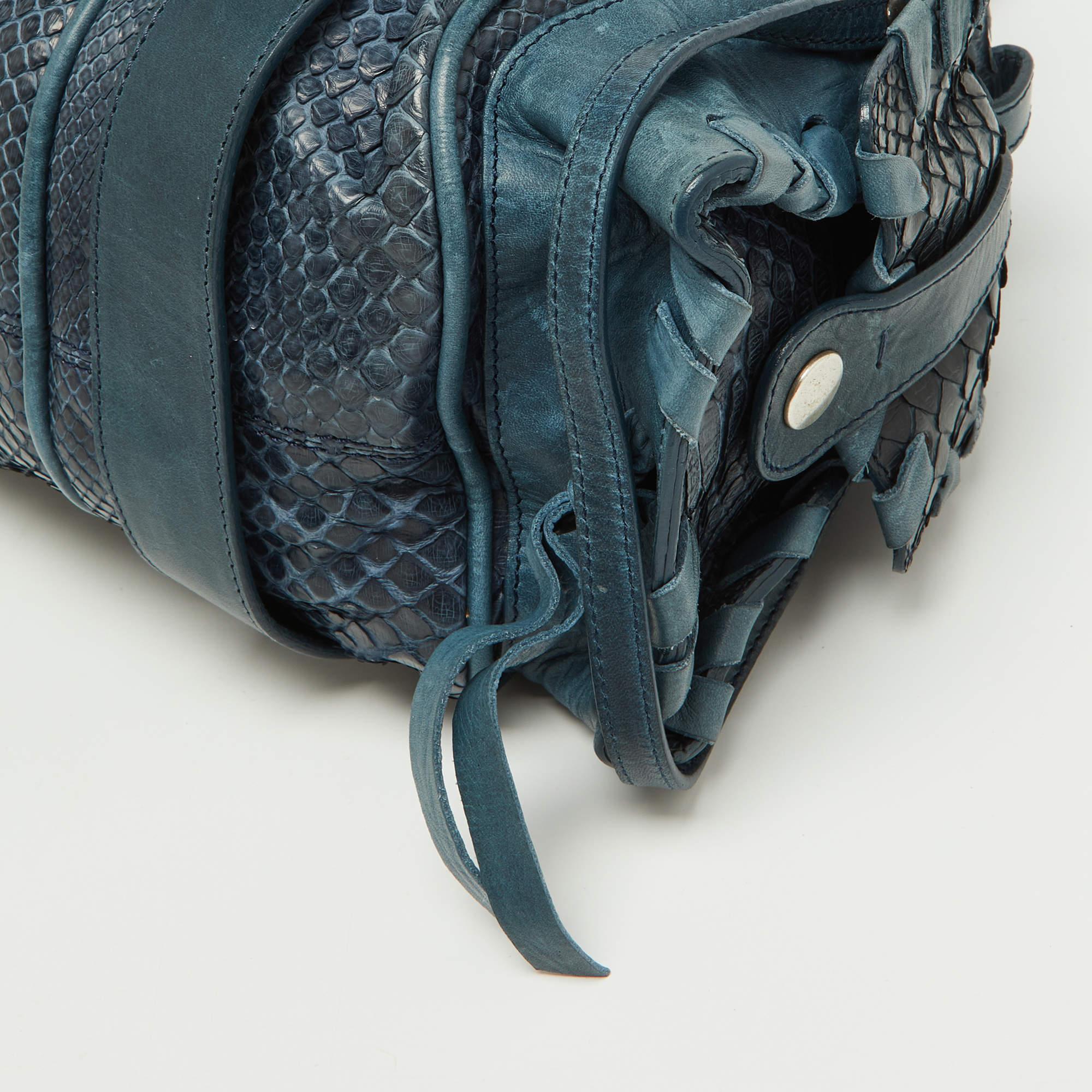 Chloe Two Tone Blue Python and Leather Silverado Satchel For Sale 4