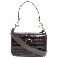 Chloe Two Tone Brown Croc Embossed Leather C Top Handle Bag