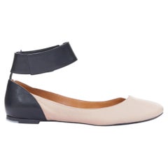 CHLOE two tone leather wide ankle strap round toe dress ballet flats EU37.5