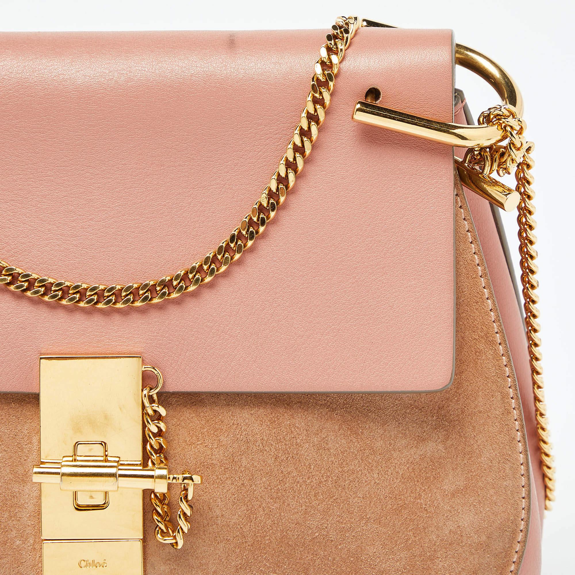 Women's Chloe Two Tone Peach Leather and Suede Medium Drew Shoulder Bag