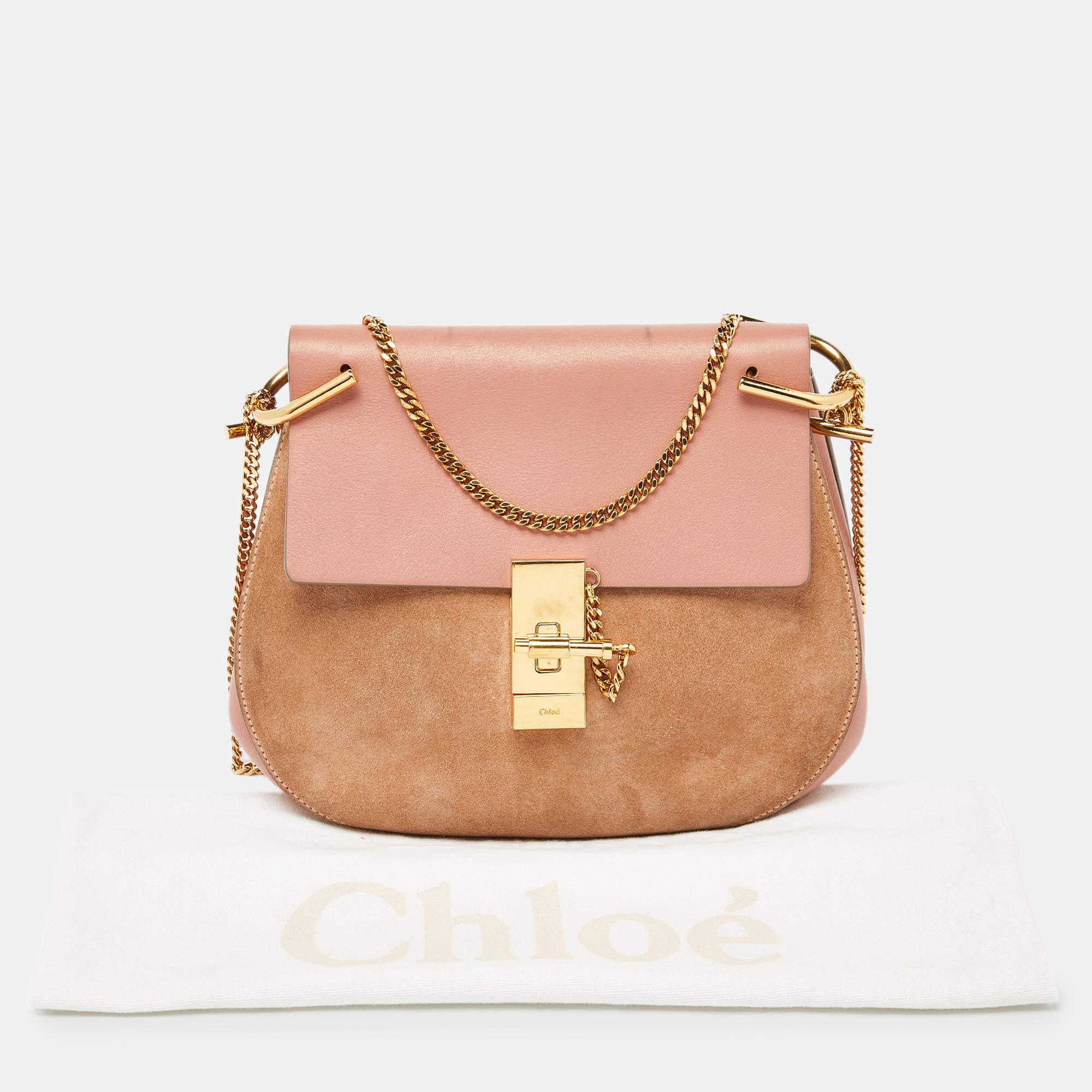 Chloe Two Tone Peach Leather and Suede Medium Drew Shoulder Bag 4