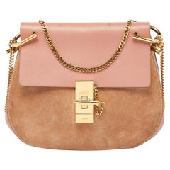 Chloe Two Tone Peach Leather and Suede Medium Drew Shoulder Bag
