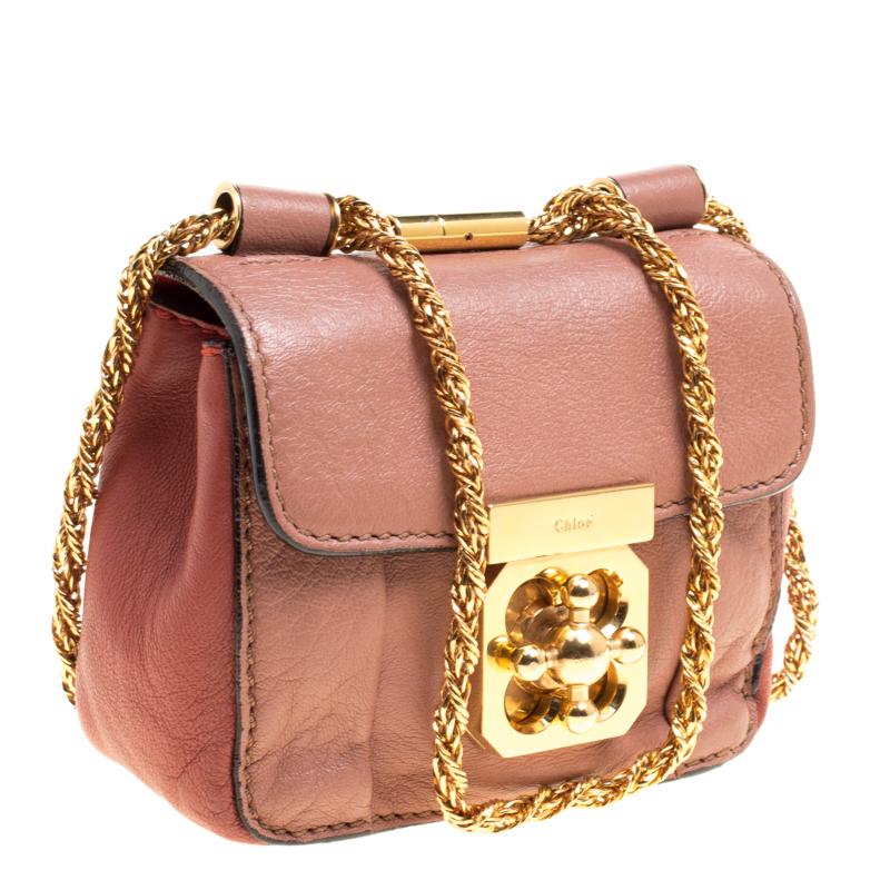 Chloe Two Tone Peach Leather Mini Elsie Crossbody Bag In Good Condition In Dubai, Al Qouz 2
