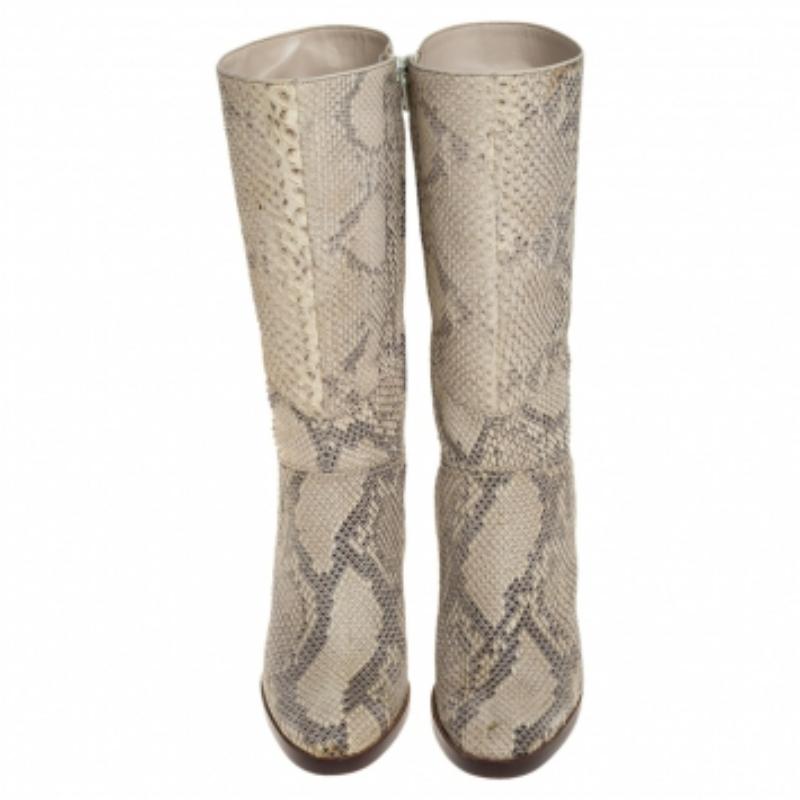 Brown Chloé Two Tone Python Knee High Adelie Boots Size 35 For Sale