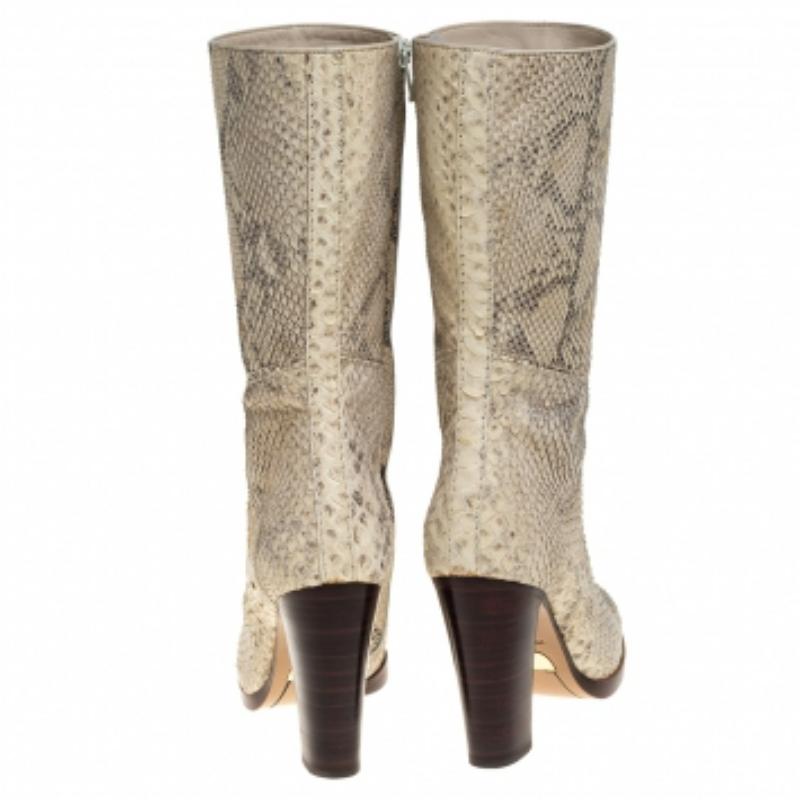 Chloé Two Tone Python Knee High Adelie Boots Size 35 In Good Condition For Sale In Dubai, Al Qouz 2