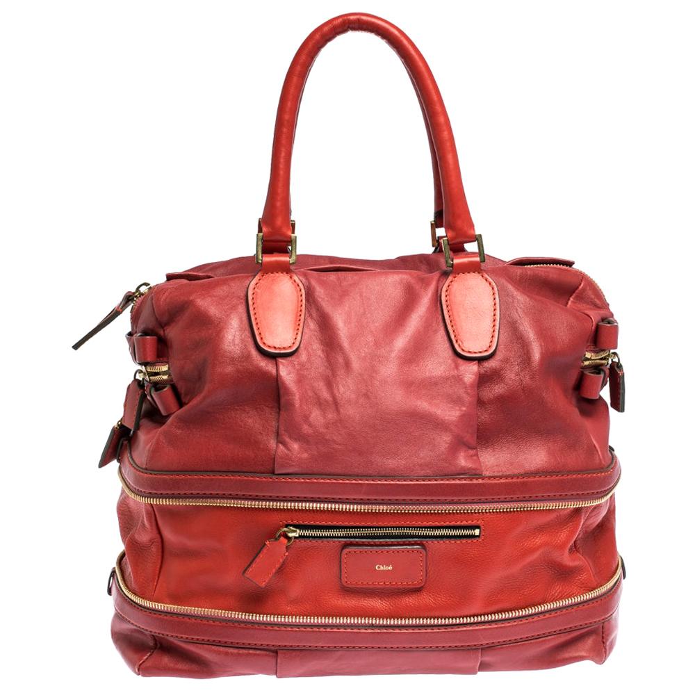Chloe Two Tone Red Leather Andy Expandable Satchel