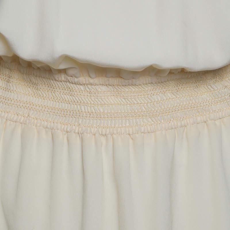 Chloe Vanilla Yellow Smocked Waist Lace Insert Tie Detail Dress M In Excellent Condition In Dubai, Al Qouz 2