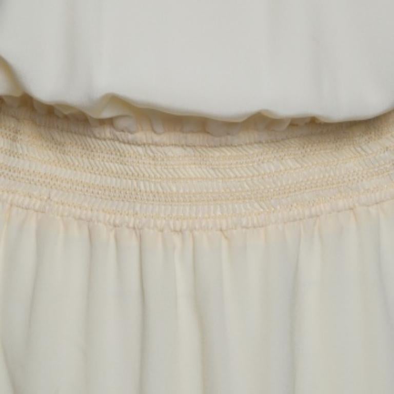 Chloe Vainilla Amarillo Cintura Fruncida Encaje Inserción Lazo Detalle Vestido M en Bueno estado para la venta en Dubai, Al Qouz 2