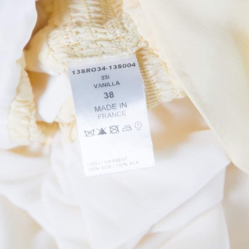 Chloe Vanilla Yellow Smocked Waist Lace Insert Tie Detail Dress M 1