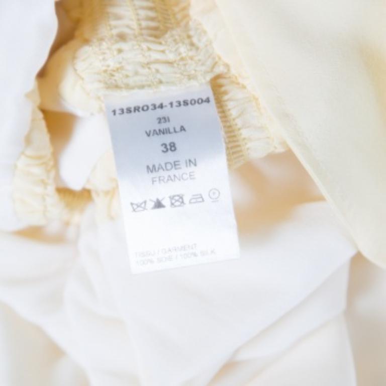 Chloe Vainilla Amarillo Cintura Fruncida Encaje Inserción Lazo Detalle Vestido M en venta 1