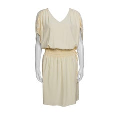 Chloe Vanilla Yellow Smocked Waist Lace Insert Tie Detail Dress M