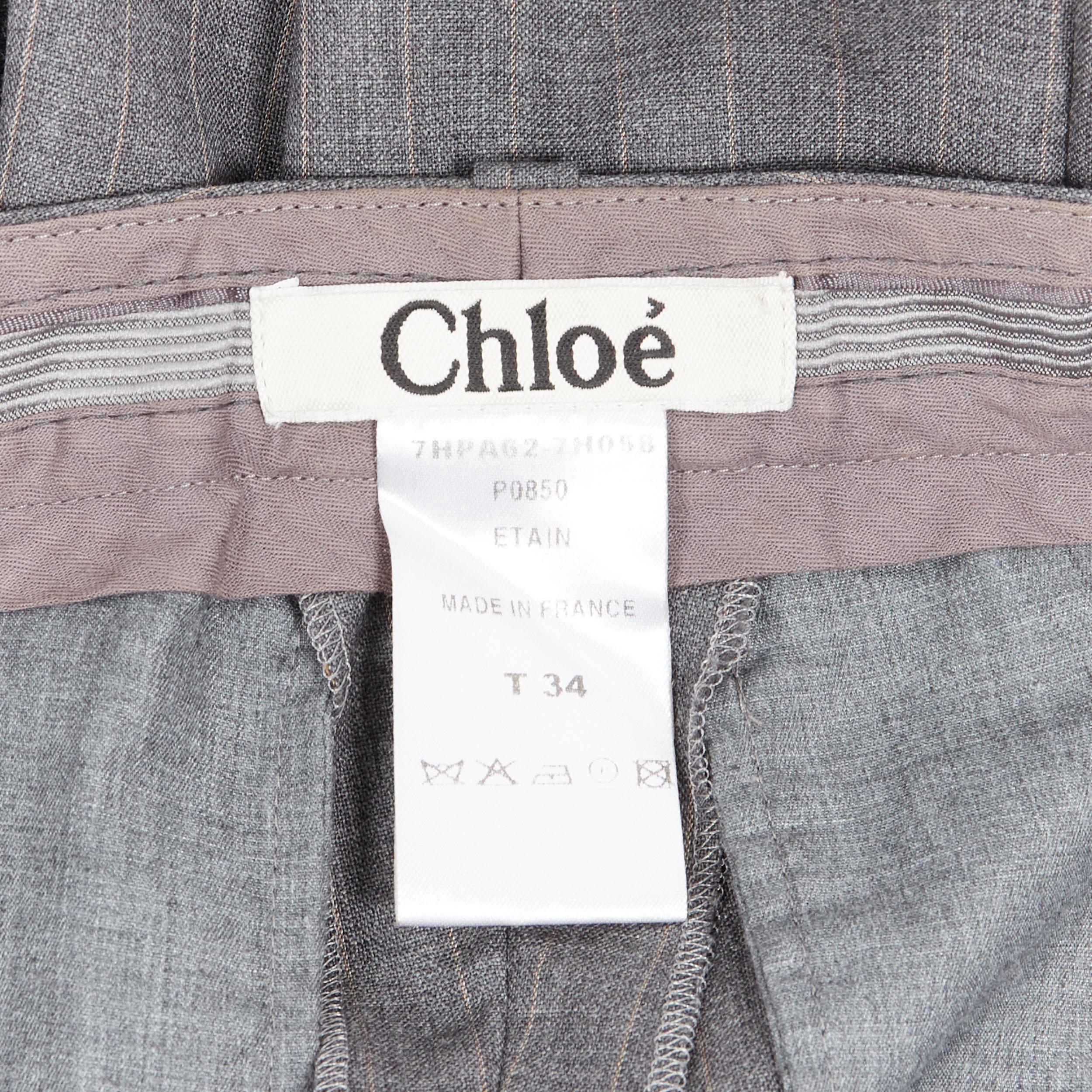 CHLOE Vintage 100% wool grey pinstripe low rise straight leg trousers pants FR34 2