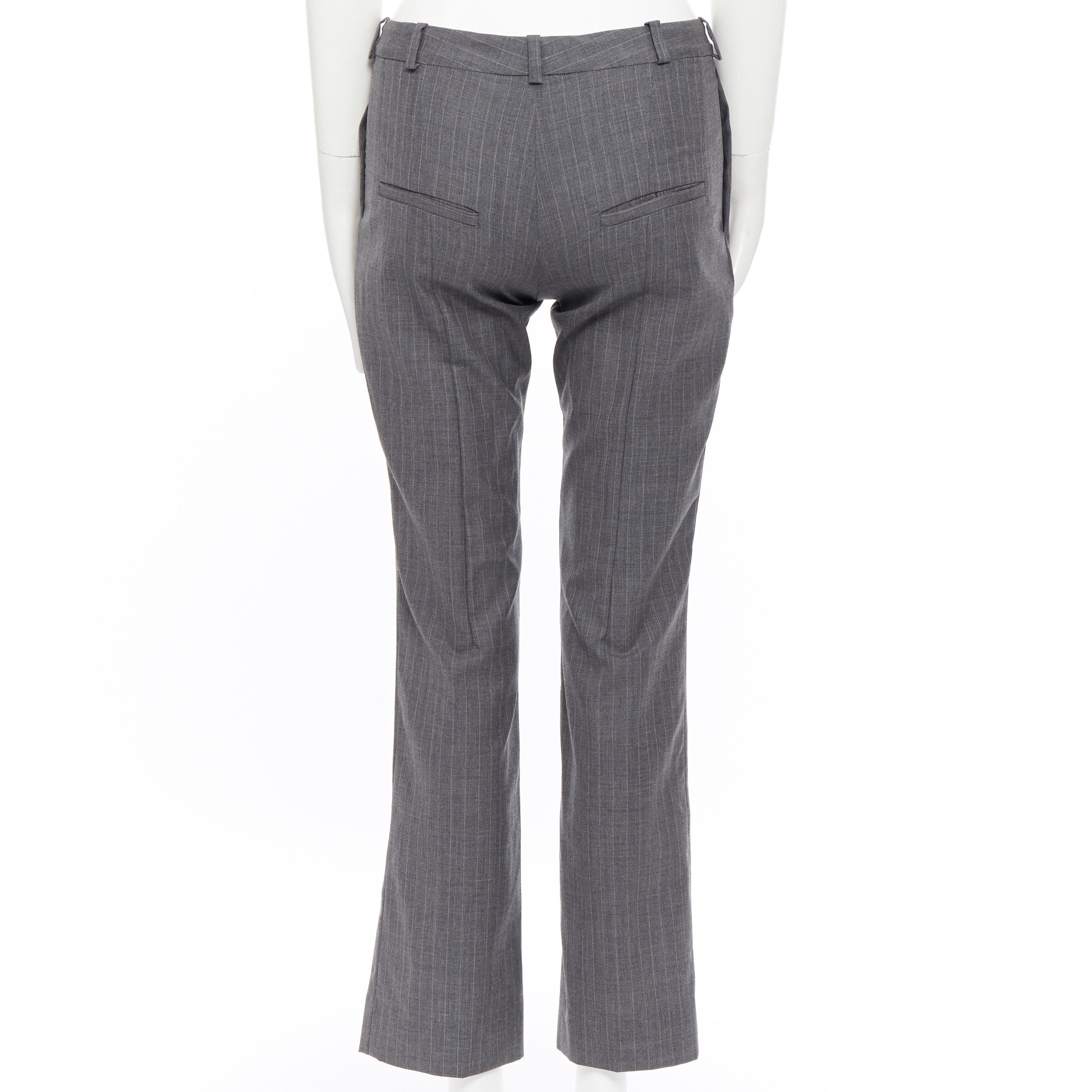 CHLOE Vintage 100% wool grey pinstripe low rise straight leg trousers pants FR34 In Excellent Condition In Hong Kong, NT