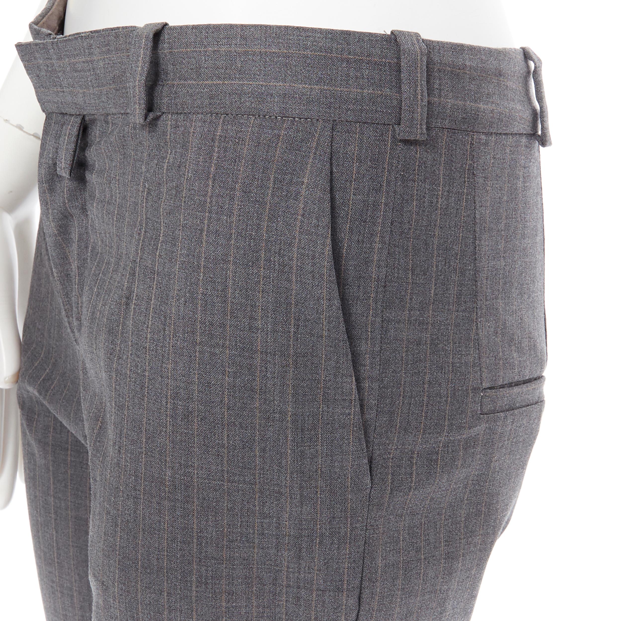 CHLOE Vintage 100% wool grey pinstripe low rise straight leg trousers pants FR34 1