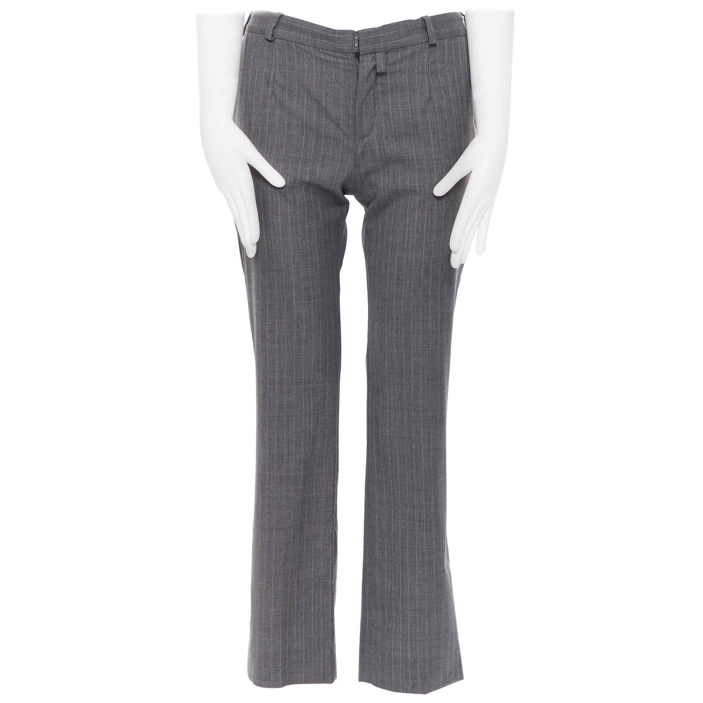 CHLOE Vintage 100% wool grey pinstripe low rise straight leg trousers pants FR34