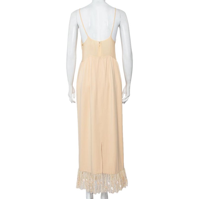 Chloe Vintage Beige Silk and Crepe Paneled Lace Trim Maxi Dress M For ...