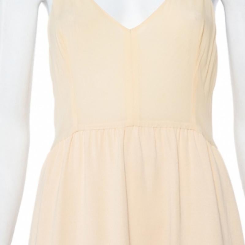 Women's Chloe Vintage Beige Silk & Crepe Paneled Lace Trim Maxi Dress M For Sale