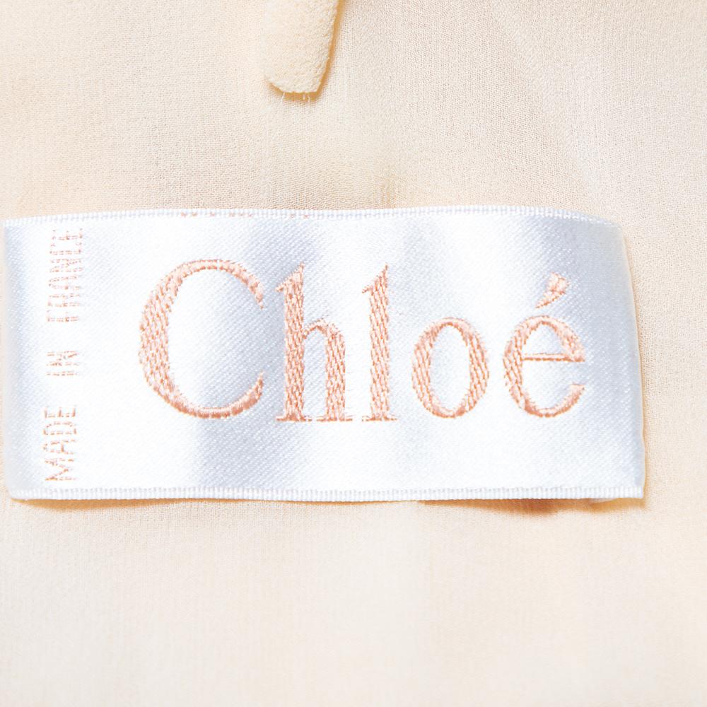 Chloe Vintage Beige Silk & Crepe Paneled Lace Trim Maxi Dress M In Good Condition For Sale In Dubai, Al Qouz 2