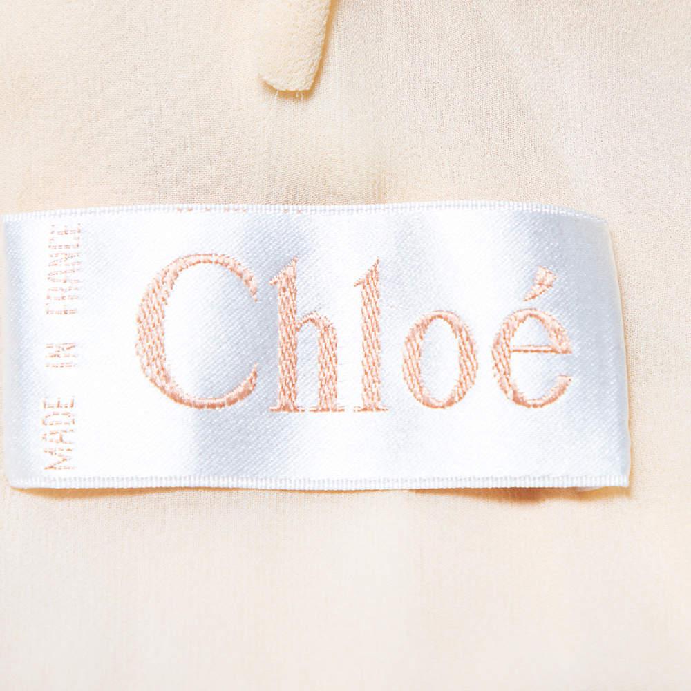 Chloe Vintage Beige Silk & Crepe Paneled Lace Trim Maxi Dress M For Sale 1