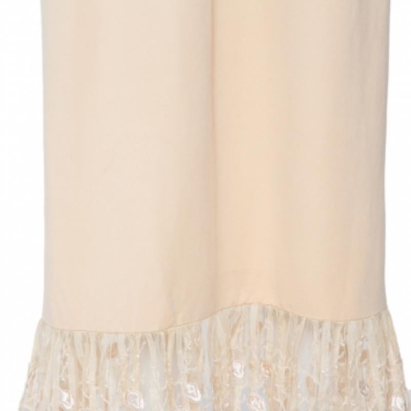 Chloe Vintage Beige Silk & Crepe Paneled Lace Trim Maxi Dress M For Sale 2