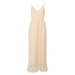 Chloe Vintage Beige Silk & Crepe Paneled Lace Trim Maxi Dress M