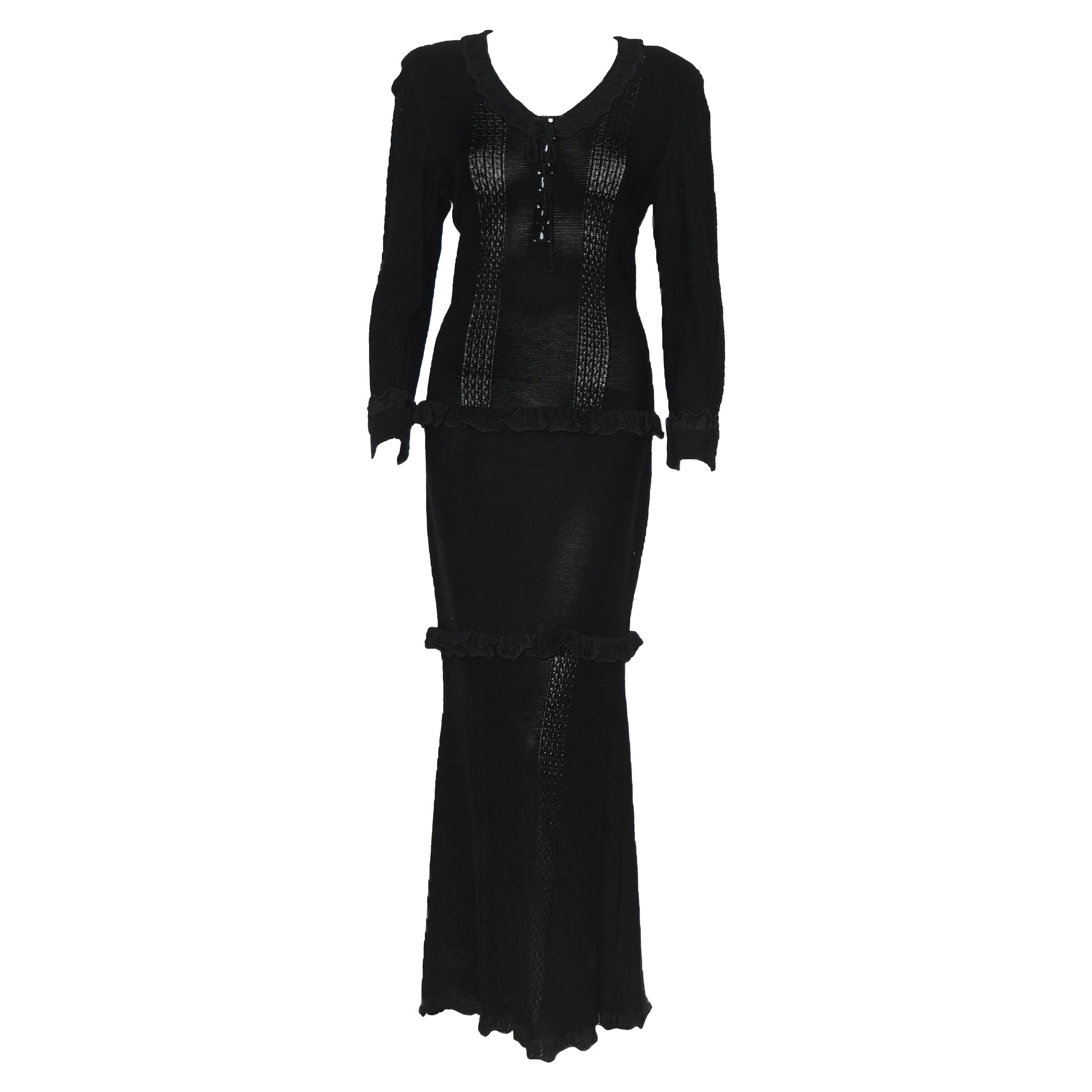 Chloe Vintage Black Cotton Blend Long Sleeve Long Evening Dress 44 EU For Sale